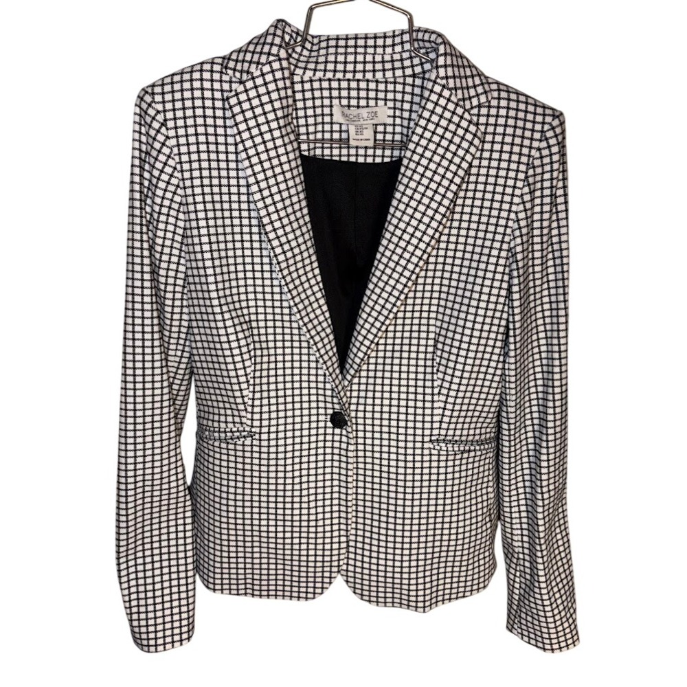 Rachel Zoe Womens XS Black White Windowpane Grid Single Button Blazer Jacket